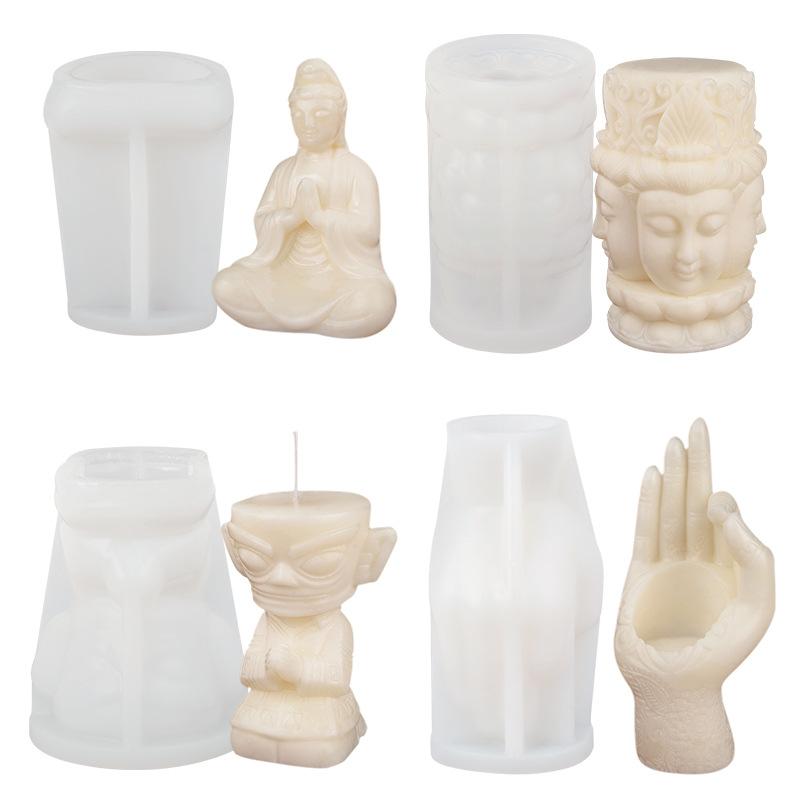 Giant Buddha Statue Silicone Mold Totem Diy Hand-Painted Gypsum Resin Bracket Candle Making Lotus Baking Mold Home Decoration
