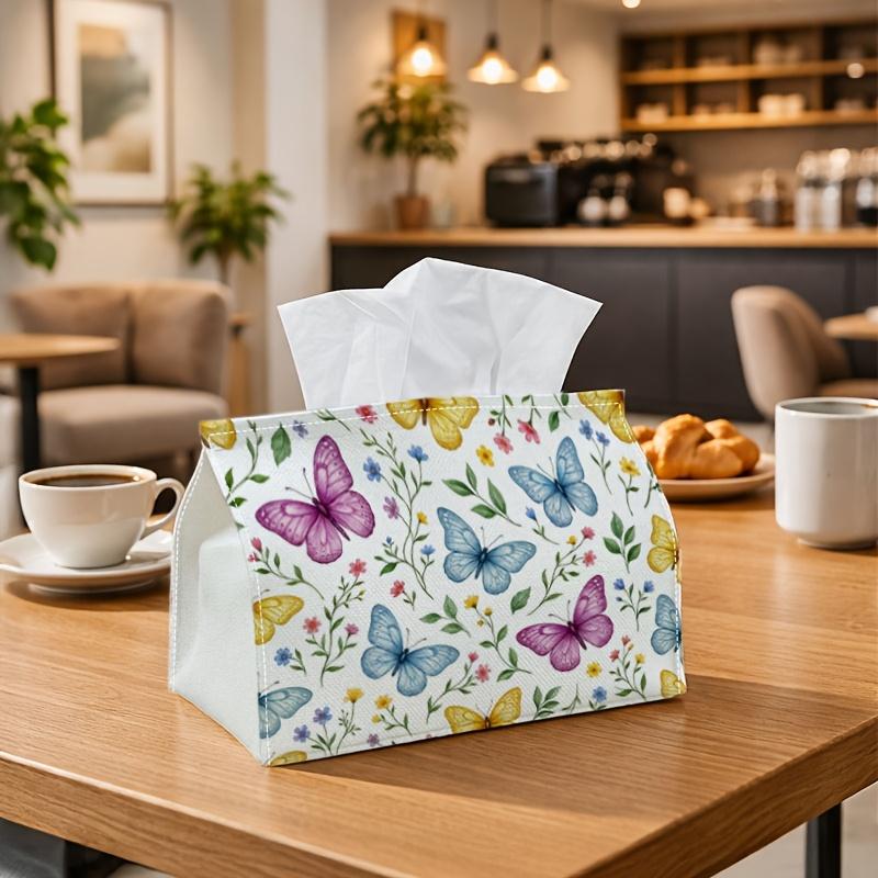 1pc Spring Botanical Tissue Box with Mixed Butterfly Wildflower-Napkin Storage Organizer for Kitchen,Car Decorative Box,Purpose for Living Room,Bedroo