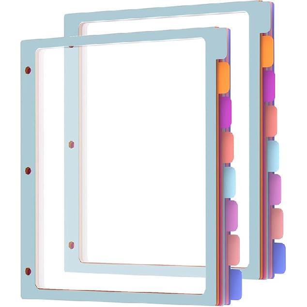 HABGP 2 Set 8 Tab Binder Dividers for 3 Ring, Plastic Binder Dividers with Tabs Letter Size Multicolor, Pastel Colors 3 Hole Punch Clear Page Folder