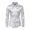 Men Dress Shirt Glossy Surface Satin Solid Color Turn-down Collar Button-down Mid Length Formal Busines Shirt Party Club Shirt