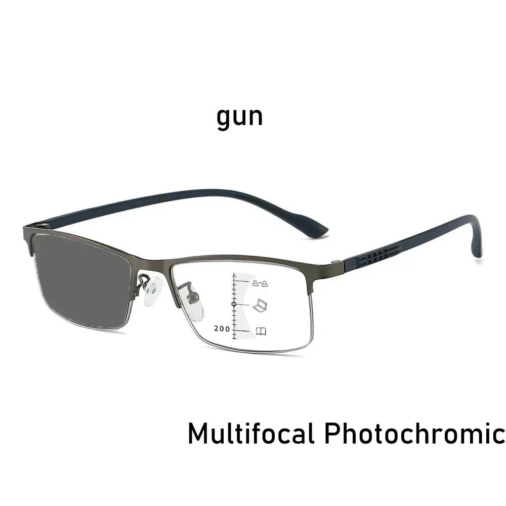 Outdoor Photochromic Reading Glasses Vintage Business Half Frame Progressive Multifocal Presbyopia Diopter Eyeglasses 0 To +4.0