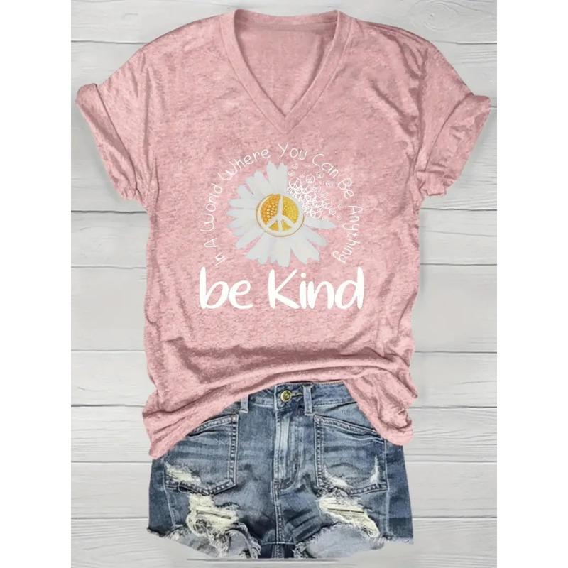 Летний топ с V-образным вырезом, принтом с 3D-цветочным узором, модная повседневная женская футболка с коротким рукавом