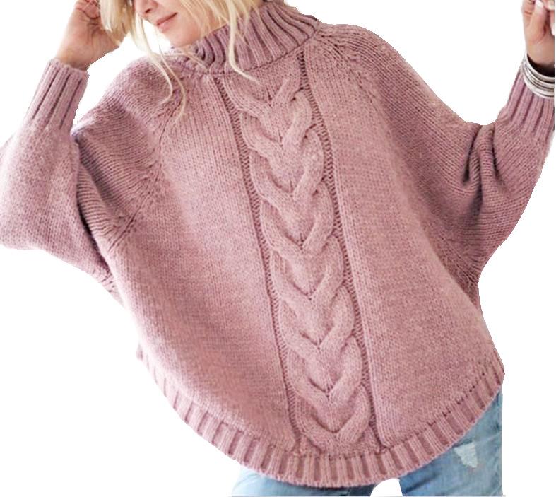Women's Loose Bat Sleeve Fried Dough Twists Knit Pullover Sweater
