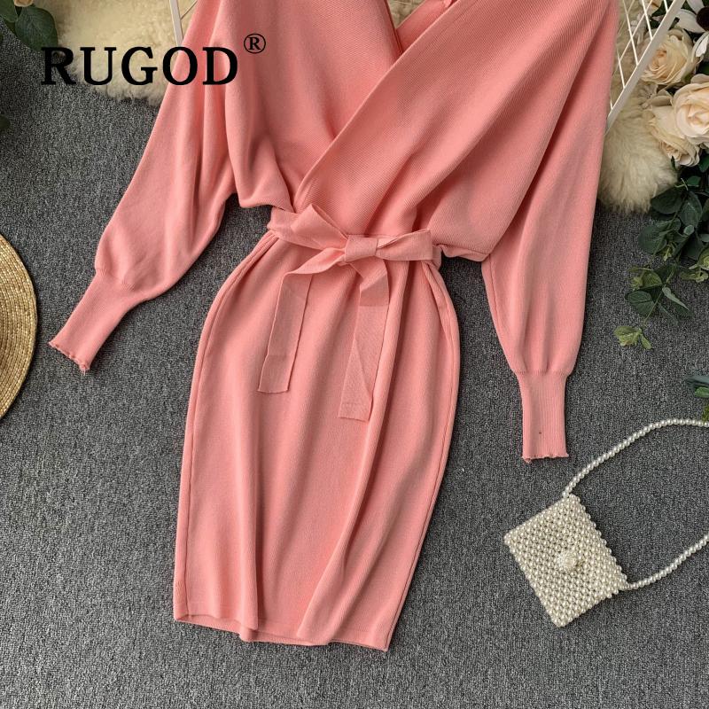 Stylish New Autumn Winter Bag Hip Sweater Dress Female Chic V-neck Bandage Dresses Sexy Women