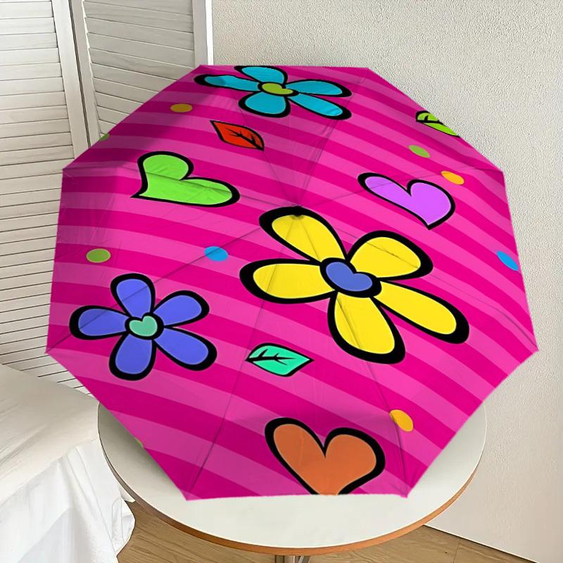 1pc flowers hearts Automatic Open/Close Umbrella Compact Folding Umbrella with 8-Rib Shaft for Women/Men, Elegant Birthday1301S