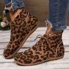 2024 Winter New Large Leopard Print Boots Roman Style Lace Up Flat Shoes Leopard Print Casual Round Toe Short Boots