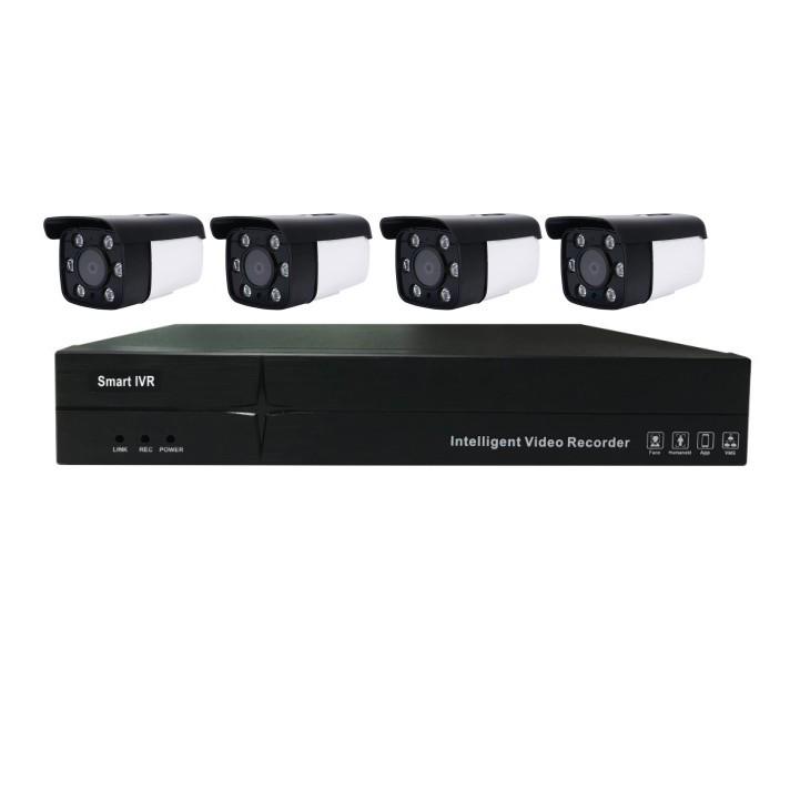 Комплект из 4-мегапиксельных 4-канальных PoE-камер для наружного наблюдения с двойной подсветкой для ночного видения.