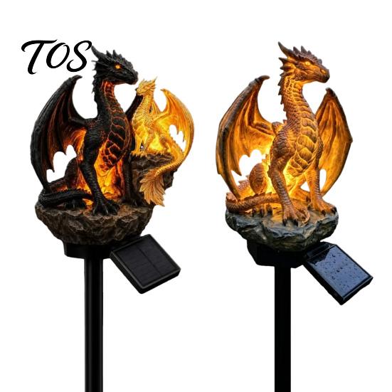 Weather Resistant Resin Decor Dragon Solar Garden Light, Outdoor Gothic Medieval Statue Lamp, Waterproof Retro Ornament Sculpture for Patio Lawn Yard