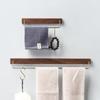 Black Walnut Wood Towel Rack Wall Mounted Retro Towel Bar Wooden Holder Brass Towel Rail Brass Hooks for Bathroom Kitchen