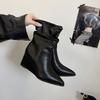 Винтажные туфли-клинья с острым носком, женские ботильоны до щиколотки, элегантная лакированная обувь, зимние теплые ботильоны с коротким плюшем, короткие ботинки Mujer