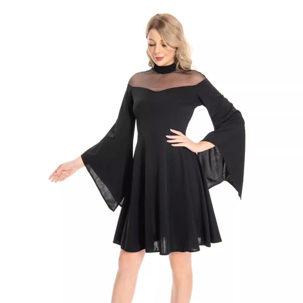 Платье на Хэллоуин для женщин, косплей, сетчатые платья с плечами и рукавами-трубой, готические ретро-платья в стиле «качели»