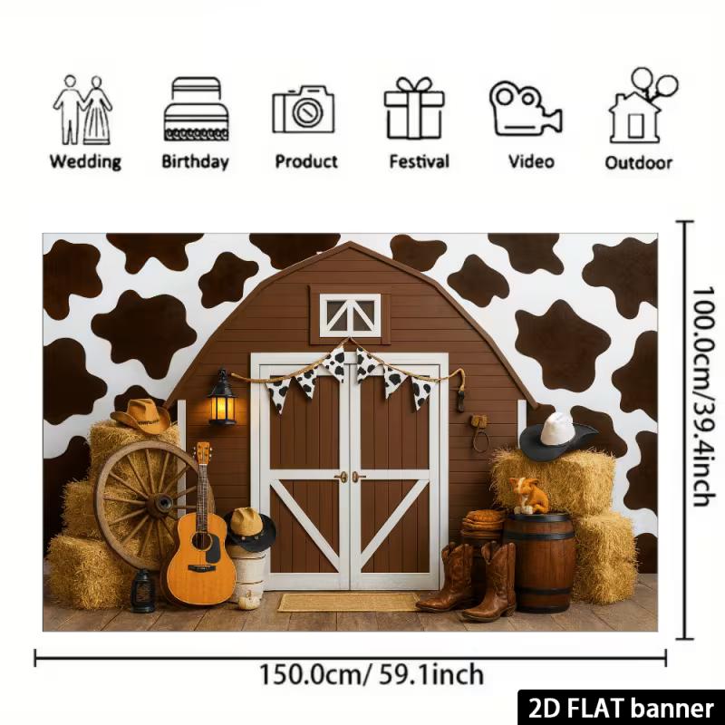 2D Vintage Farm Cowboy & Barn Birthday Party Decoration Backdrop