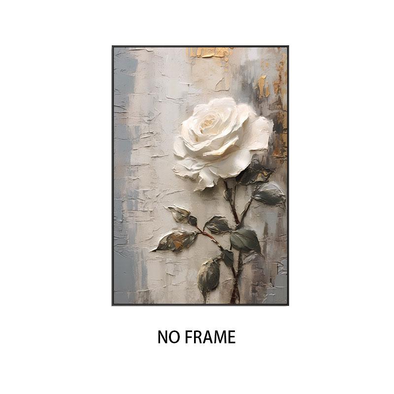 Abstract White Flower Oil Painting Printed On Canvas, Luxury Flower Posters and Prints Floral Wall Art Porch Living Room Decor