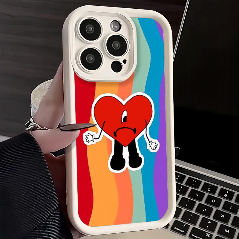 Чехол для телефона iPhone 17 Air 16E 15 16 Pro Max Bad Bunny Сердце Чехол 14 Plus 13 12 Mini Мягкий Силиконовый Fundas