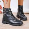 Fashion Winter Heart-shaped Women's Boots Lace-up Ankle Shoes for Women 2024 New Buckle Low Heel Solid Shoes Women's Boots Botas