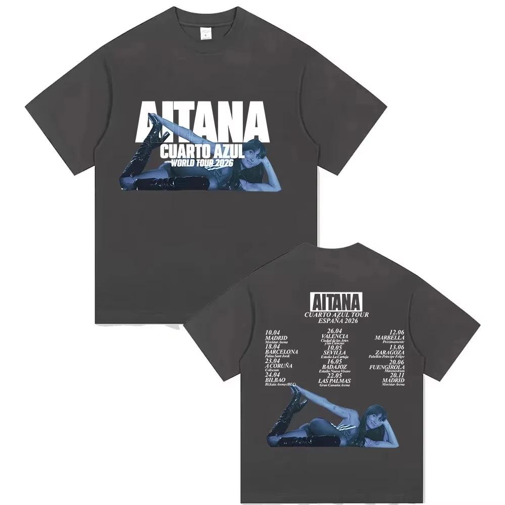 Aitana Cuarto Azul 2026 World Tour Printed TShirt Mens HipHop Vintage Fashion Cotton Short Sleeve TShirt Fan Streetwear