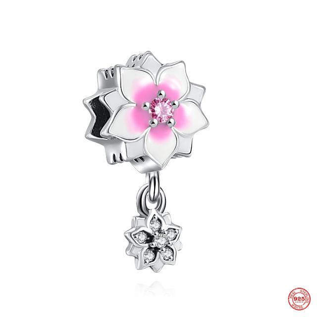 Новый розовый кулон в форме бабочки с цветком, подвеска из бисера, модный оригинальный браслет из стерлингового серебра 925 пробы для женщин, ювелирные изделия своими руками, подарок