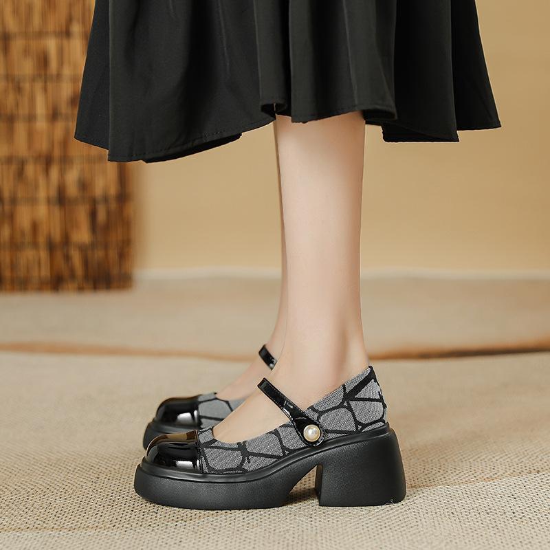 Туфли Мэри Джейн на толстом каблуке в стиле ретро Сяосянфэн, женские весенние новые туфли на толстой подошве, на подошве-маффин, японские одинарные туфли, универсальные маленькие кожаные туфли
