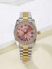Ladies' luxury quartz watch dual tone stainless steel strap rhinestone bezel Roman numeral dial date display watch