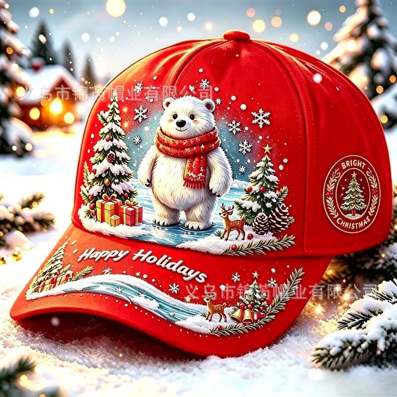 New red Christmas-themed baseball cap, Santa Claus d-printed sun hat