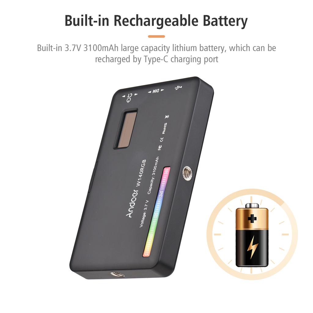 Andoer W140RGB Карманная клипса RGB для видеосъемки, заполняющая лампа для мобильного телефона, планшета, компьютера, видео