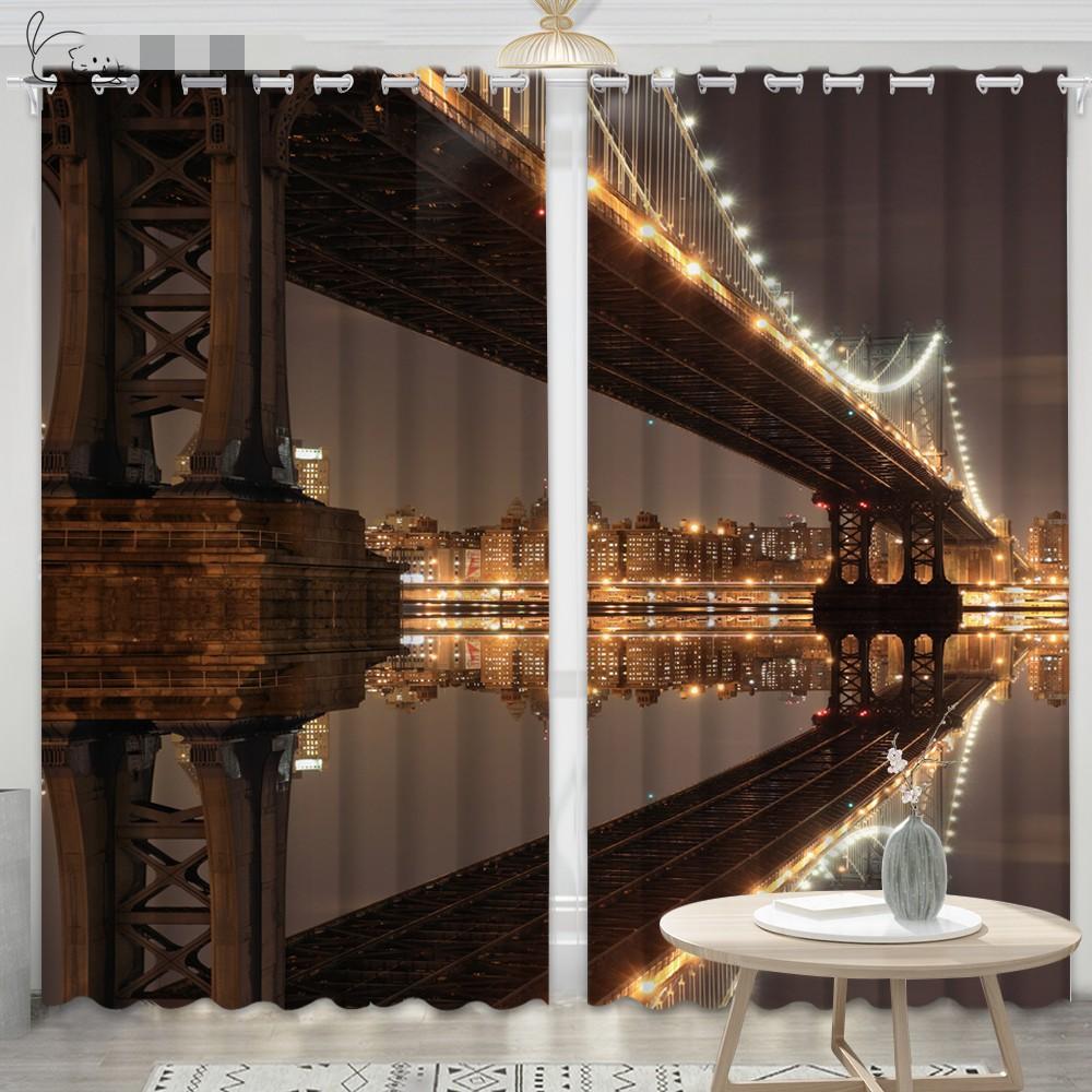 2Panels New York City Night Curtain Статуя Свободы Шторы для спальни Гостиная Кухня Оконные жалюзи Cortinas Верхняя часть с люверсами