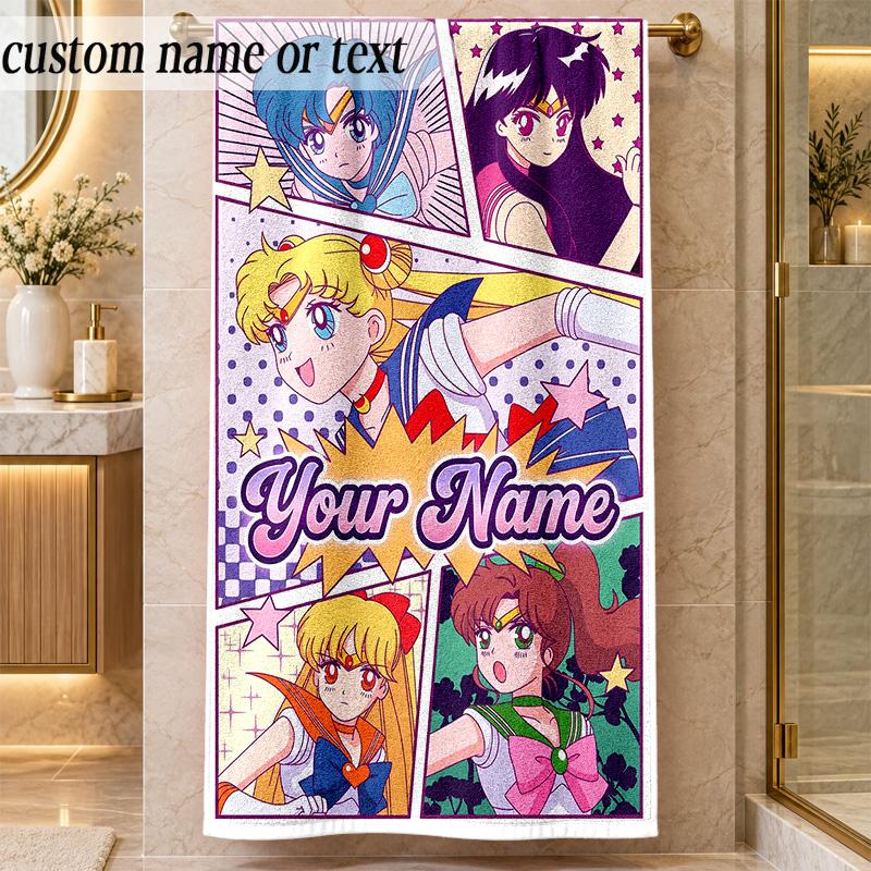 Beach TowelSailor Moon Custom Name Text Personalized Soft Towel for Beach Pool Indoor Home Decor Gift