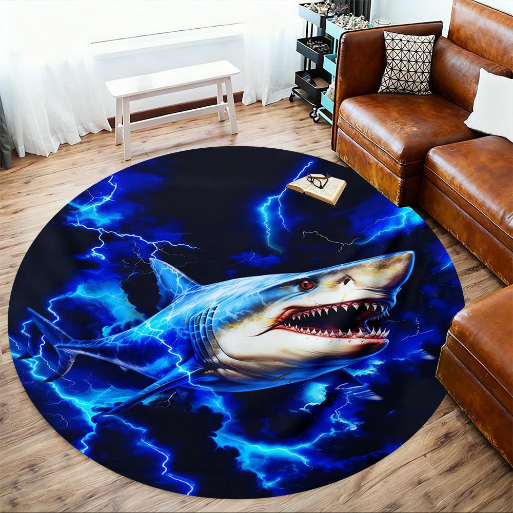 1PC Electric Shark Round Chair mat Area Rug - Non-Slip, Floor Mat for Office, Bedroom, and Indoor Decor -Gift D1127243