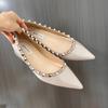 Sheepskin Version Inner Height Increase of 5 Cm Rivets Light Mouth Nude Pointed French Temperament Single Shoes Women's Versatile Shoes
