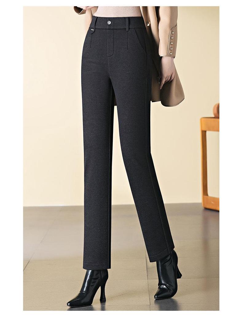 Women's High-Waisted Fleece-Lined Straight-Leg Pants, New for Autumn/Winter 2024, Plus Size Available, Warm Casual Mom Trousers.