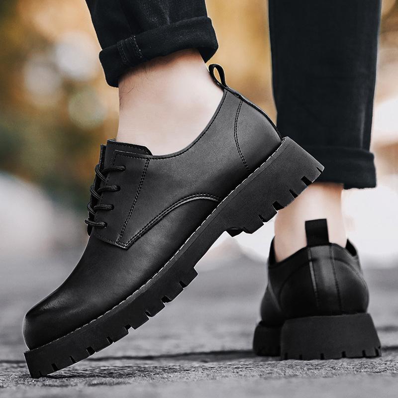 Spring and Summer Men's Thick-Soled British Style Big Head Leather Shoes Men's Low-Top Business Casual All-Match Increased by Work Shoes