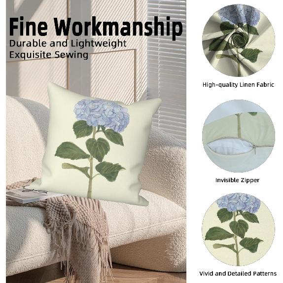 Синие цветы Наволочки для декоративных подушек 18"x18" Набор из 4 штук, Весенние наволочки для уличных подушек, Домашние декоративные наволочки с цветочным принтом для дивана, софы, спальни