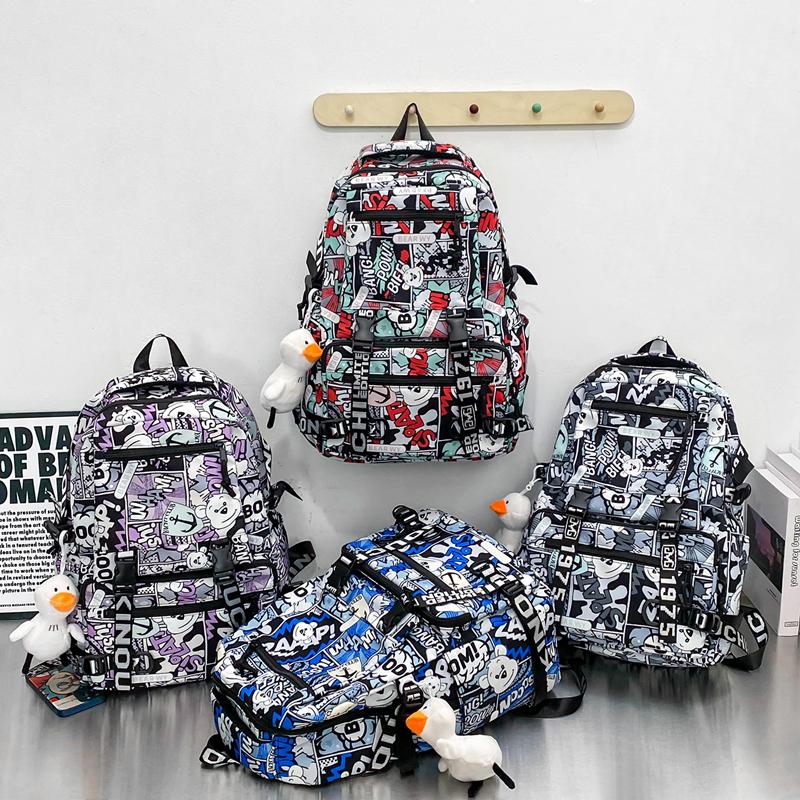 Рюкзак с принтом мультфильма и граффити, студенческий школьный мужской рюкзак большой емкости