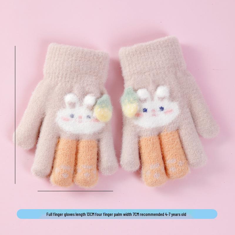 Kids' Winter Cartoon Plush Five-Finger Gloves - Warm, Anti-Freeze, for Boys & Girls, Medium To Large