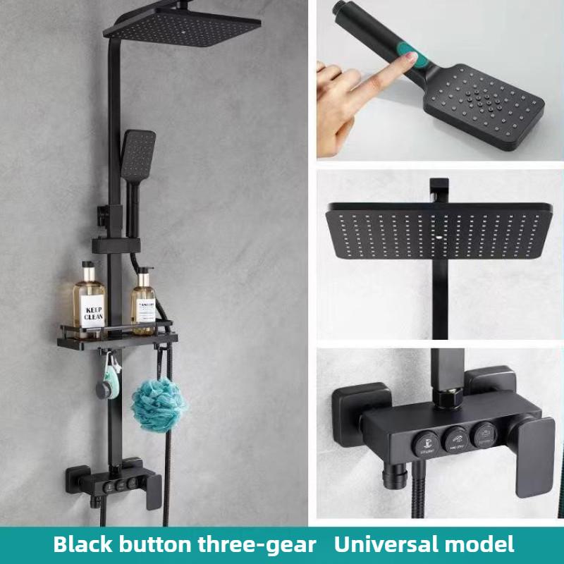 Черный цифровой дисплей Напорная душевая лейка Бытовая ванная комната Термостатический тропический душ Кнопочная душевая лейка Набор