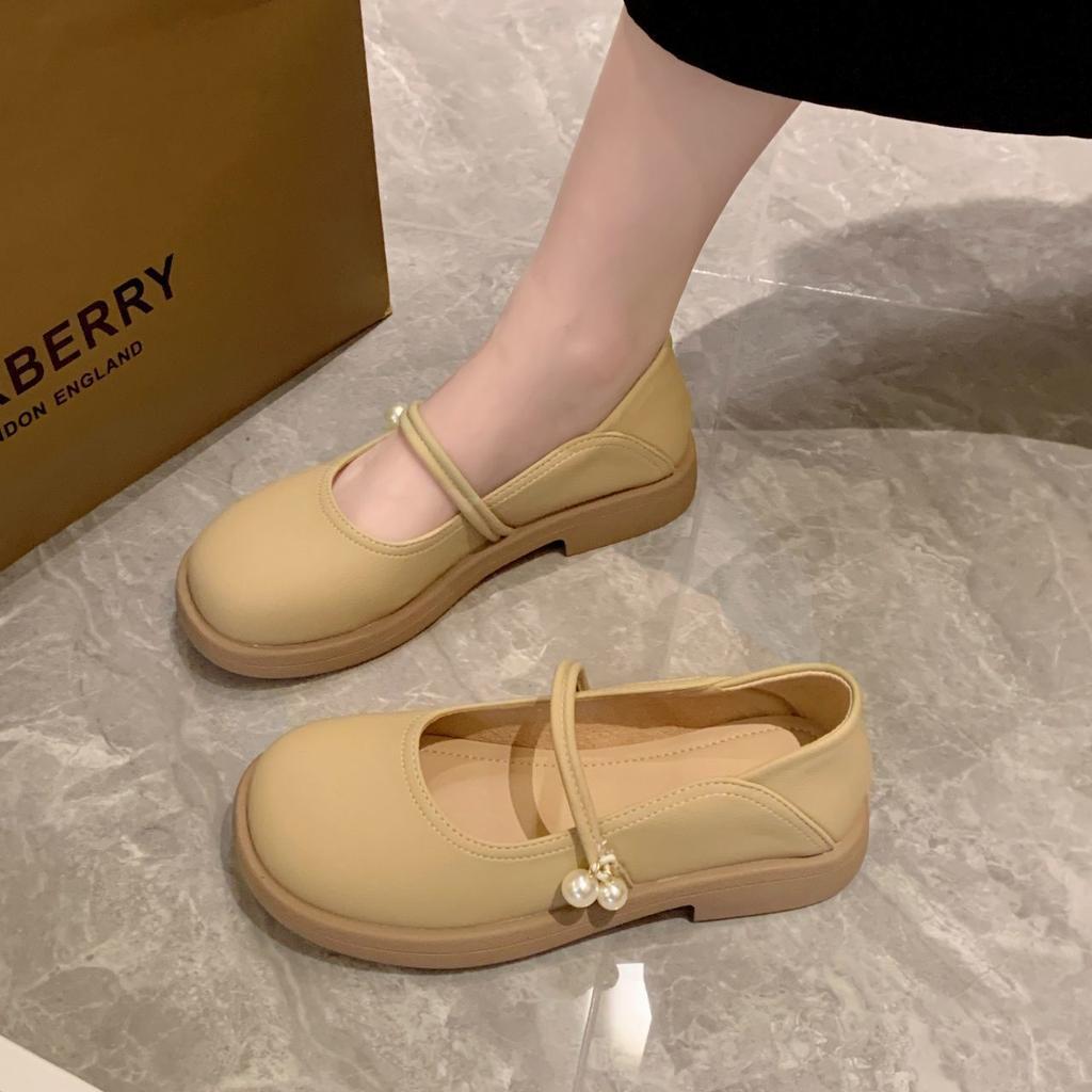 Корейская версия женских туфель Мэри Джейн на плоской подошве, лето 2025, новые туфли на двух ногах с одной педалью и юбкой, нежные маленькие кожаные туфли