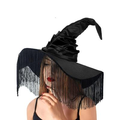 Шляпа ведьмы на Хэллоуин, аксессуары для костюма шляпы ведьмы с оборками и кисточками