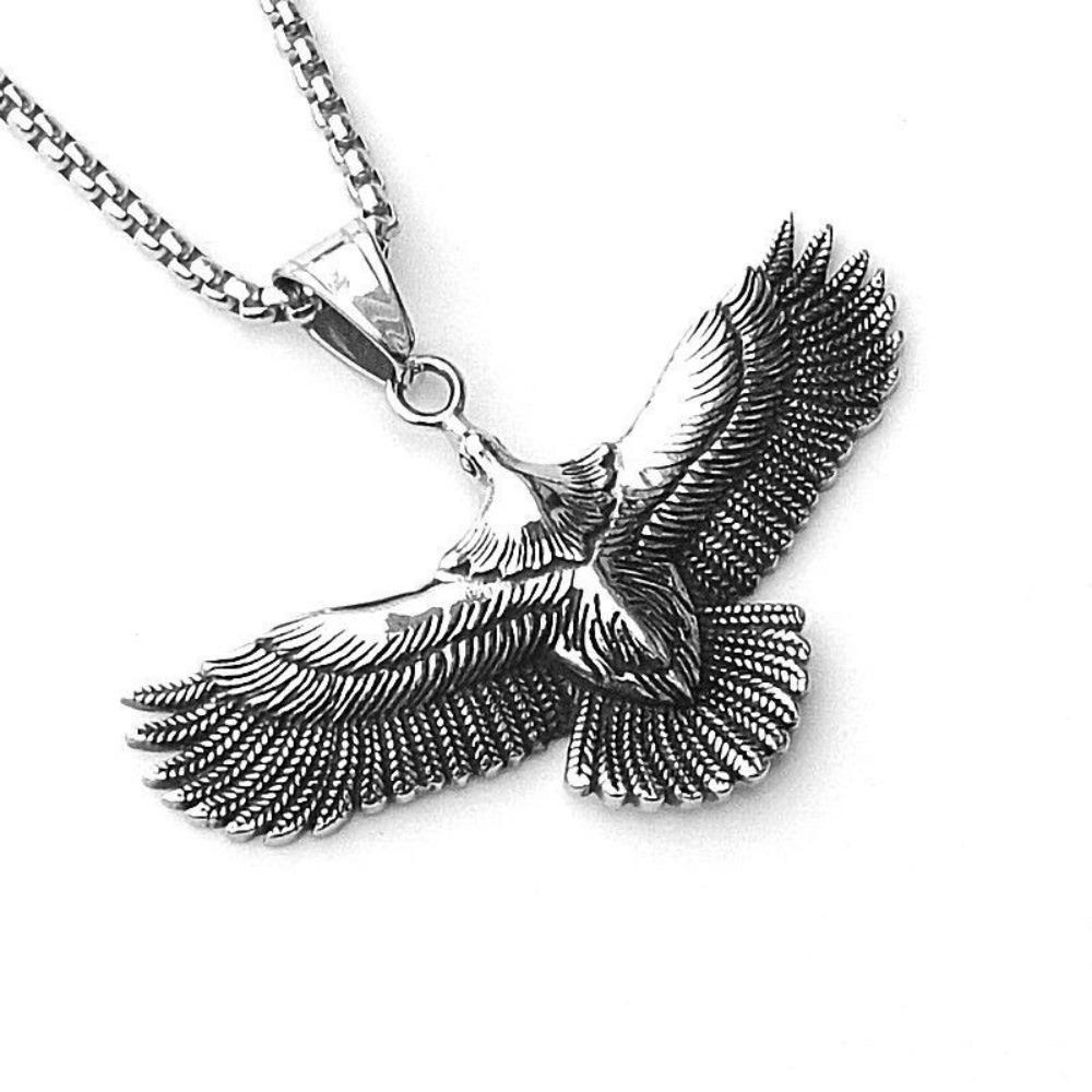 Retro Personality Eagle Spread Its Wings Pendant Sliver Color Box Chain Hawk Necklace for Women Men Punk Fashion Street Jewelry