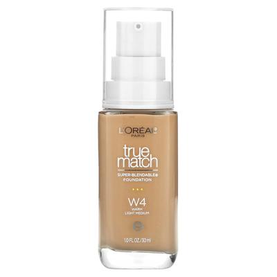 L'Oréal, True Match, тональная основа Super Blendable, W4 Warm Light Medium, 1 жидкая унция (30 мл)