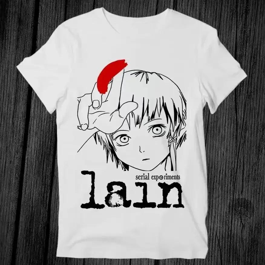 Ретро-футболка в стиле киберпанк Serial Experiments Lain, Унисекс Экспериментальная Аниме Уличная Одежда, Повседневная футболка с коротким рукавом, 100% хлопок