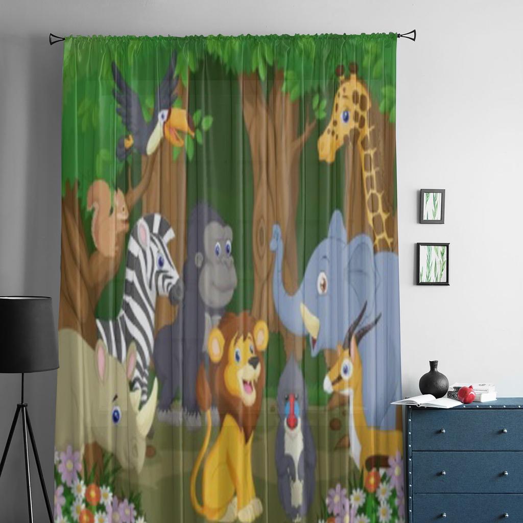 Прозрачные шторы с изображением диких животных из мультфильмов для гостиной, прозрачный тюль, оконные шторы для спальни, кухни, домашнего декора, вуаль, занавески