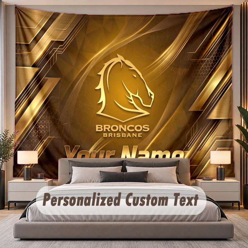 Custom Name Text Tapestry Brisbane Broncos Personalized Polyester Wall Tapestry For Bedroom And Room