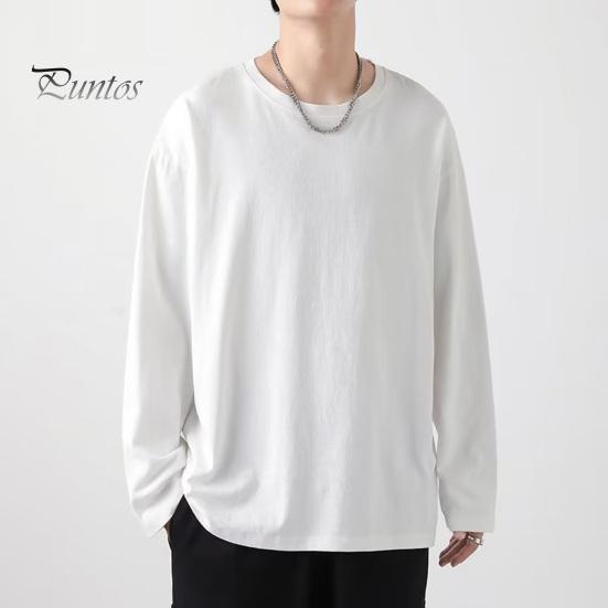 Мужская футболка с круглым вырезом и длинным рукавом, однотонный пуловер, свободный крой, мягкая дышащая футболка для дома, спортзала, уличной одежды