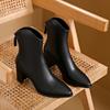 Elegant Women's Ankle Boots with Side Zipper - Pointed Toe, Chunky Heel, Faux Cover, Comfortable & Stylish