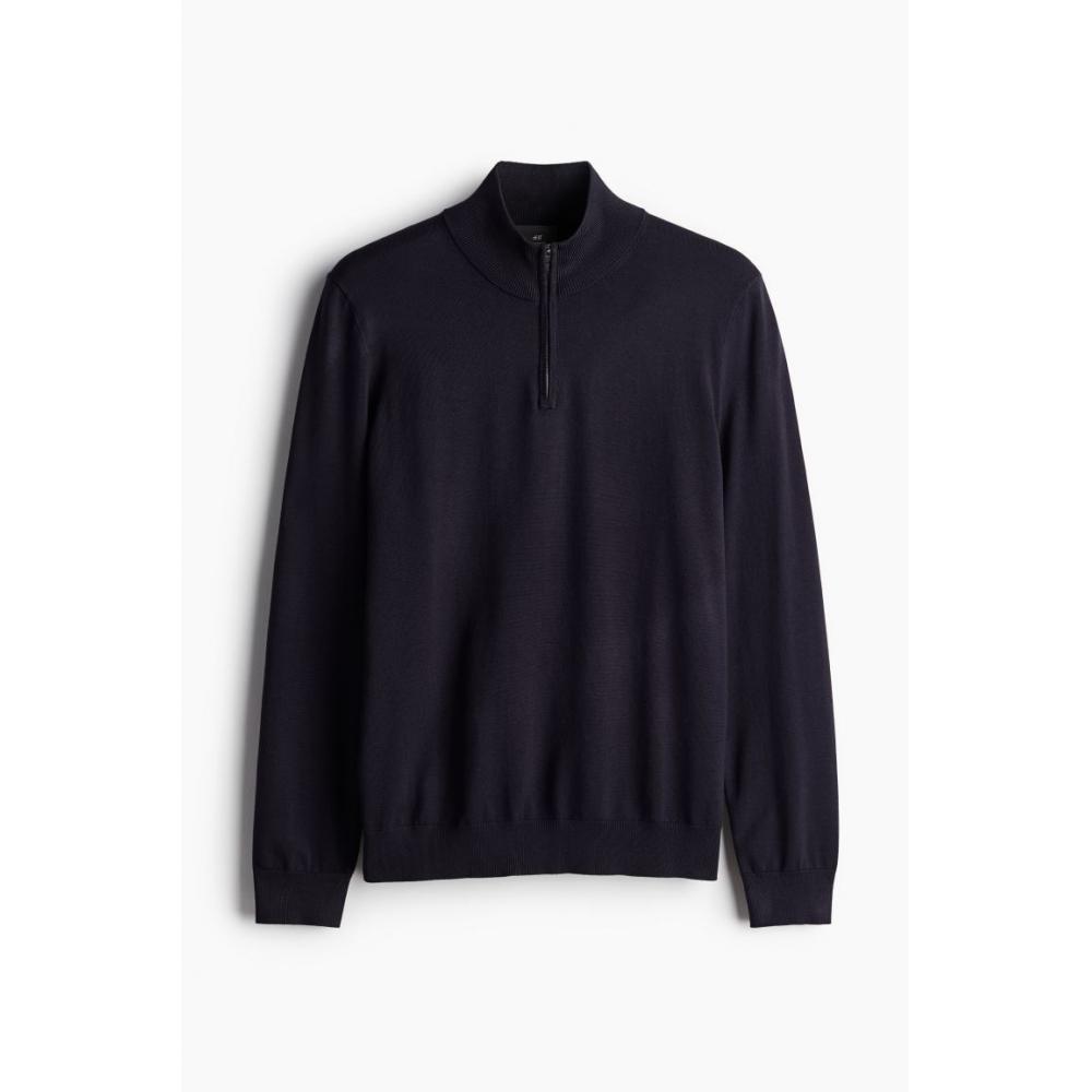 HM slimM Fit Zip Top Тонкий вязаный свитер темно-синего цвета