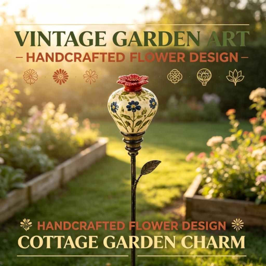 Hummingbird Feeder Garden Stake Rustic Vintage Ceramic Hummingbird Feeders Ground Stake Outdoor Yard Decor for Garden Flower Bed