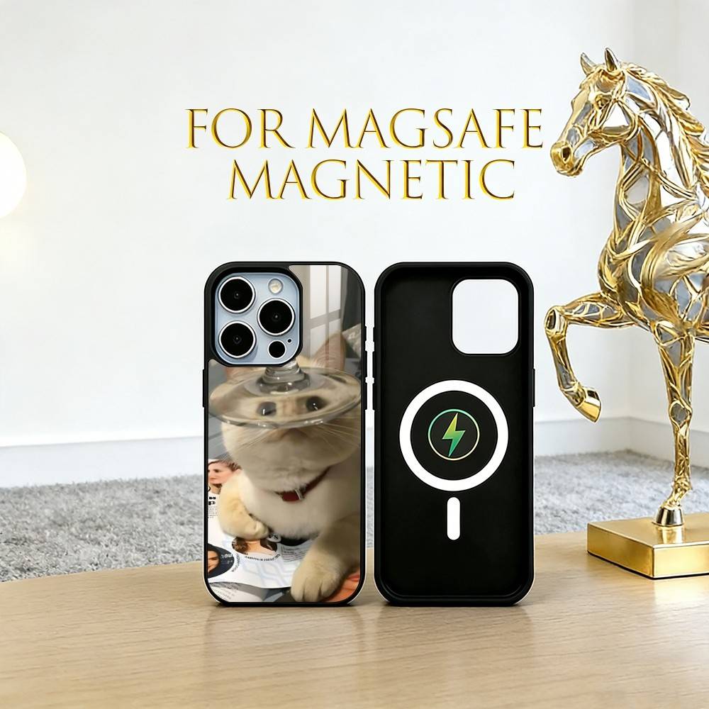 Забавный чехол для телефона с кошкой Чехол для телефона для iPhone 17, 16, 15, 14, 13, 12, 11 Plus, Pro Магнитный для Magsafe Беспроводная зарядка
