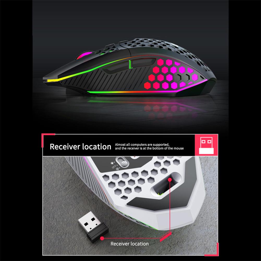 T500 2.4G Wireless Gaming Mouse 1600DPI Rechargeable Optical Silent Mouse With Rainbow Backlit 7 Buttons