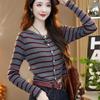 Женский приталенный полосатый вязаный кардиган-пальто - Осенняя мода, верхняя одежда с длинным рукавом