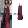 Summer Women Clothes Holiday Style Round Neck Sleeveless Asymmetric Hem Silk Satin Texture Long Dress 8040019